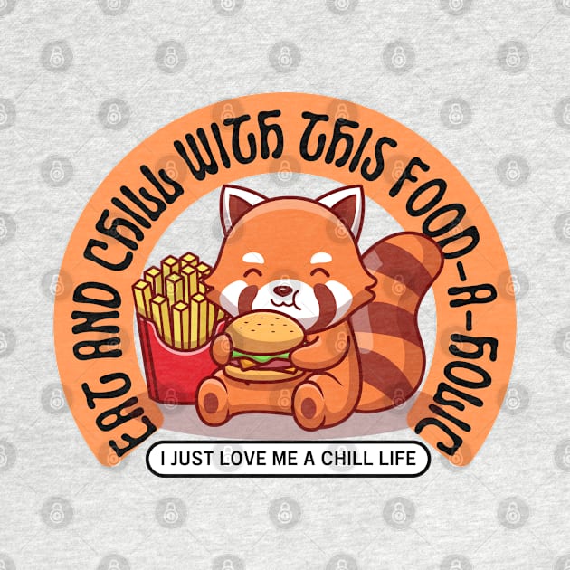 Hungry Red Panda Bear Foodaholic Eating Fries and Burger by Praizes